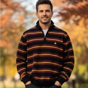 Brooks Brothers Men’s VINTAGE 1/4 Zip Stripe Sweater Merino Wool XXL